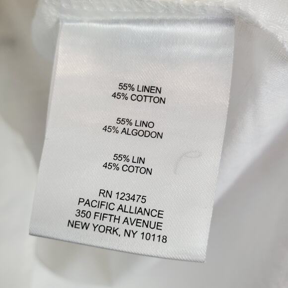 Ellen Tracy White Linen Shirt Size M Buttoned Tunic Top Roll Cuffed Sleeves NWT - Picture 7 of 11